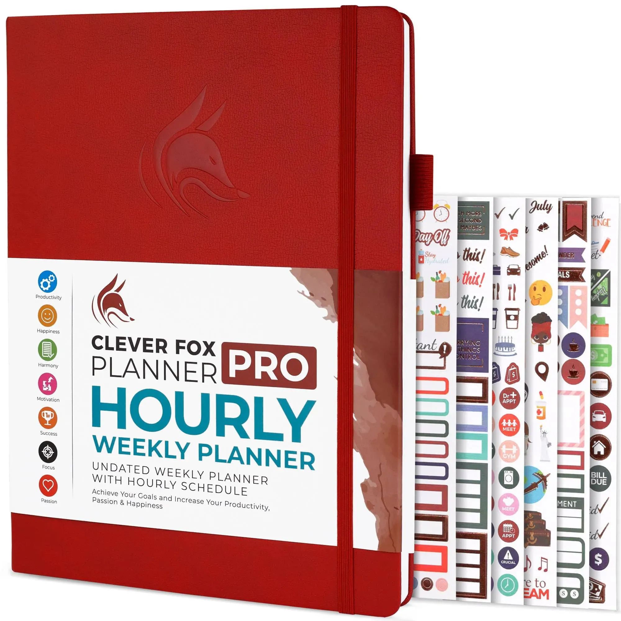 Clever Fox Planner PRO Schedule – Undated Weekly & Monthly Life Planner with Time Slots, Appointment Book & Daily Organizer, A4 (Red)