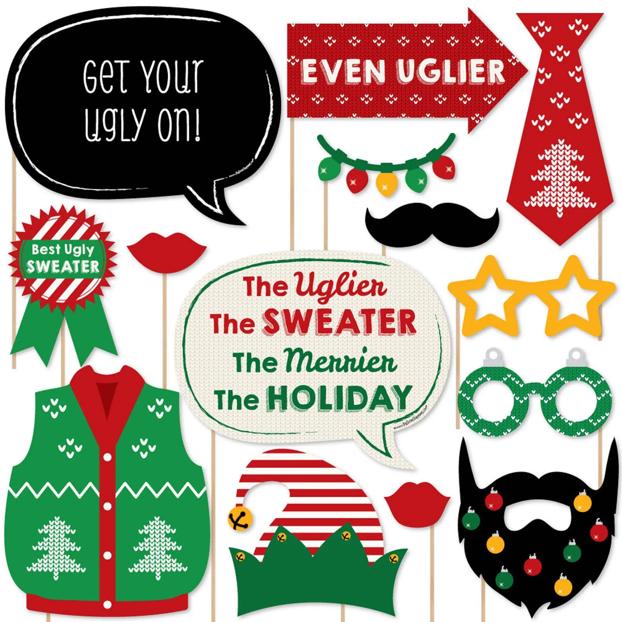 Big Dot of Happiness Ugly Sweater Holiday and Christmas Party Photo Booth Props Kit