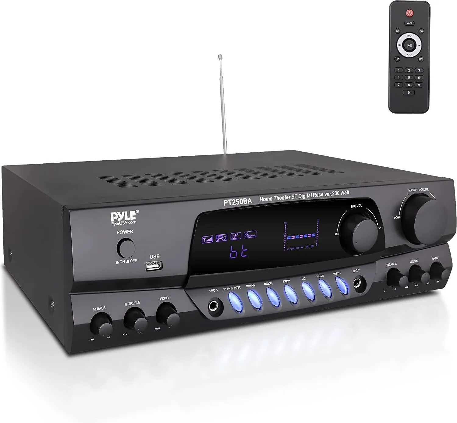 Pyle PT250BA Home Theater Wireless Bluetooth Stereo Receiver with Remote Control and FM Antenna