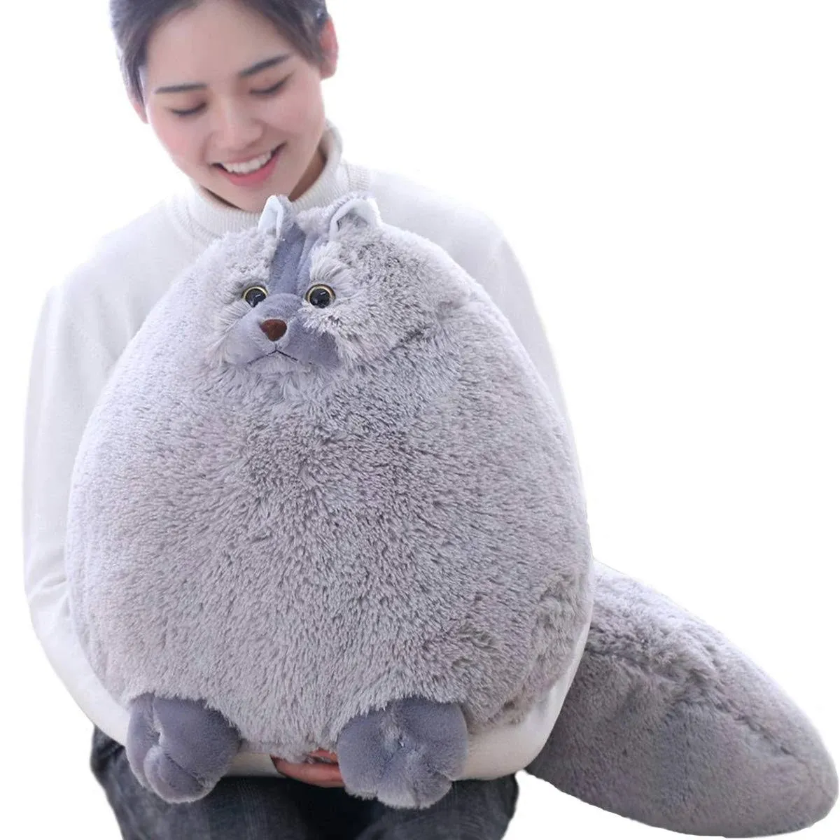 Winsterch Kids Large Cat Stuffed Animal Toys Gift Big Plush Cat Animal Baby Doll, Fat Gray Plush Cat Toy for Boys (Gray, 20 Inches)