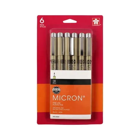 SAKURA Pigma Micron Fineliner Pens - Archival Black Ink Pens - Pens for Writing or Drawing - Holiday Gifts for Artists, Crafters & DIY Gifts Projects - Black Ink - 01 Point Size - 6 Pack