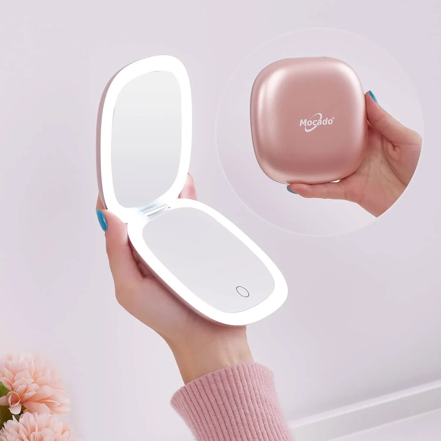 Compact LED Magnifying Travel Makeup-Mirror - 4 inches 1X/10X Magnification S...