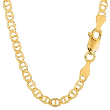 14K Solid Yellow Gold Diamond Cut Mariner Chain Necklace