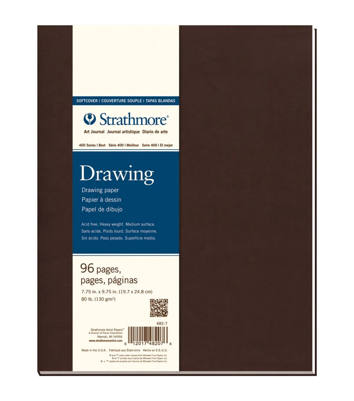 Strathmore Art Journal, Cream Drawing Paper, Brown Softcover, 7.75x9.75 inches, 48 Sheets - Lay Flat Professional Artist Notebook for Ink, Sketching, Drawing