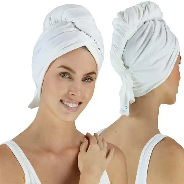 Premium, Women's Hair Towel, 21"x 44" 100% Combed Cotton. Better than Microfiber, Terry Cloth .Absorbs Moisture, Anti Frizz. Plop Wrap Scrunch, Natural Curly Wavy Straight Hair. White, Hair RePear