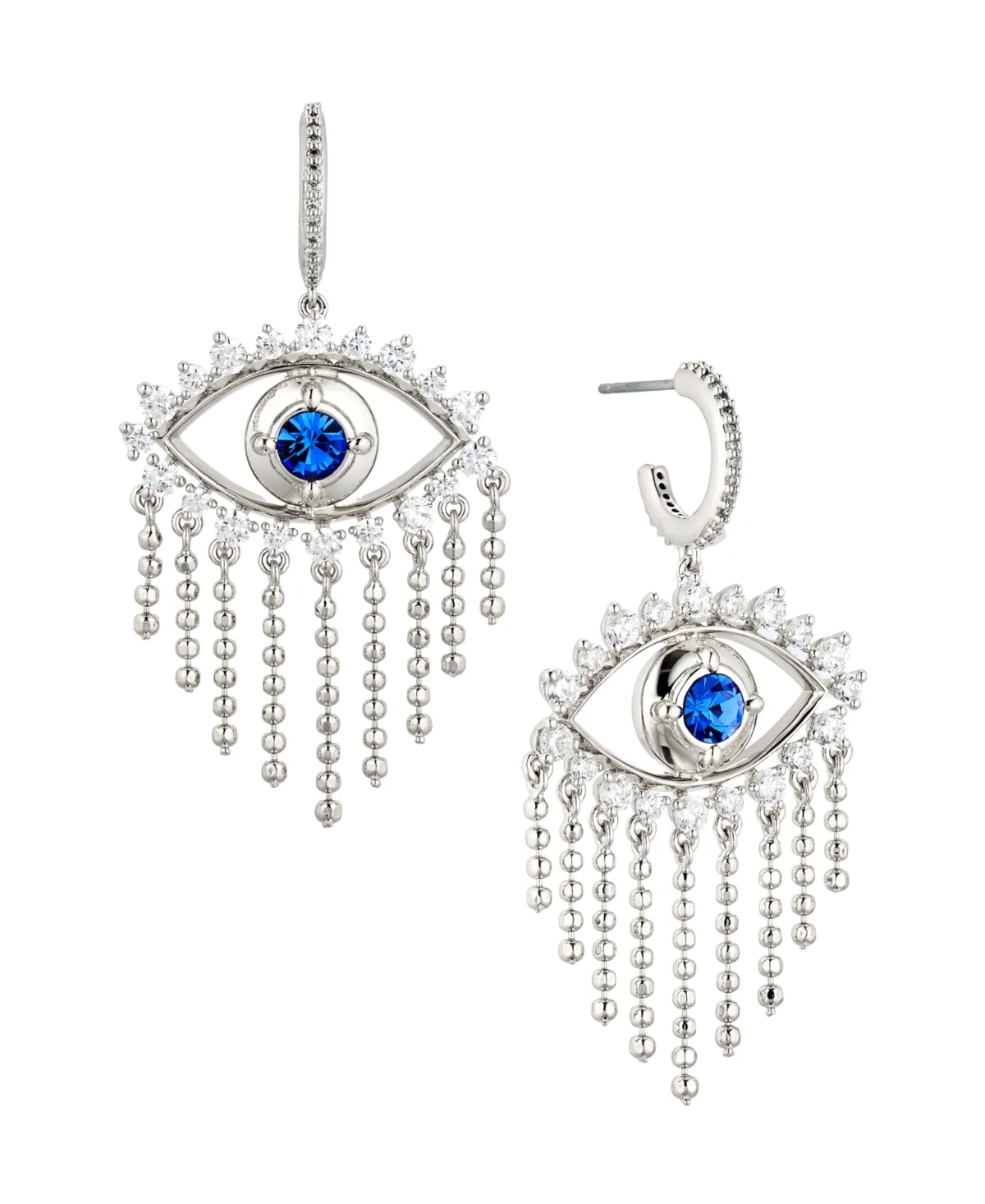 Ava Nadri Cubic Zirconia Small C-hoop Evil Eye Fringe Earrings - Silver