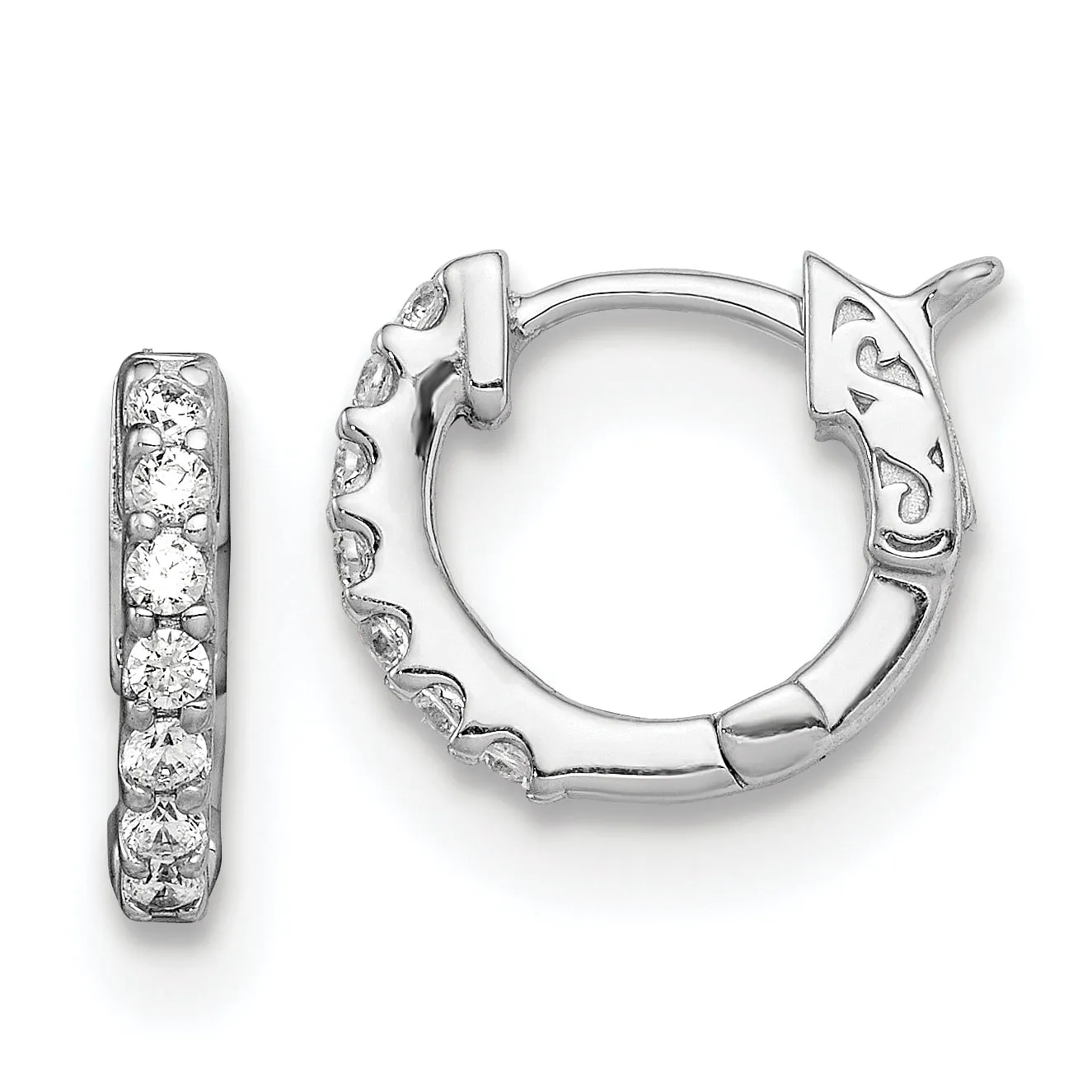 Primal Silver Sterling Silver Rhodium-plated Cubic Zirconia Small Hinged Hoop Earrings