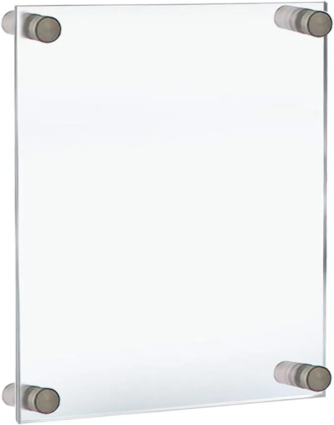 Azar Displays, 105514, Floating Acrylic Wall Frame with Silver Hardware Stand Off Caps, Clear Hanging Photo Frame Display Mount with Frameless Border, Glass-Like Frame for Large Prints, 8.5" x 11"