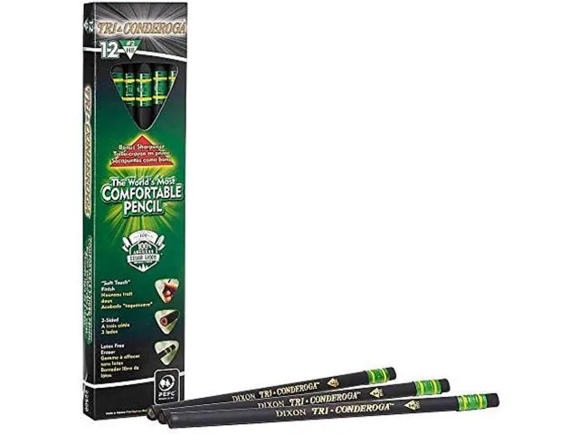 Tri-Conderoga Triangular Pencils, Wood-Cased #2, Sharpener, Soft Touch Comfort Barrel, Black, 12-Pack (22500)