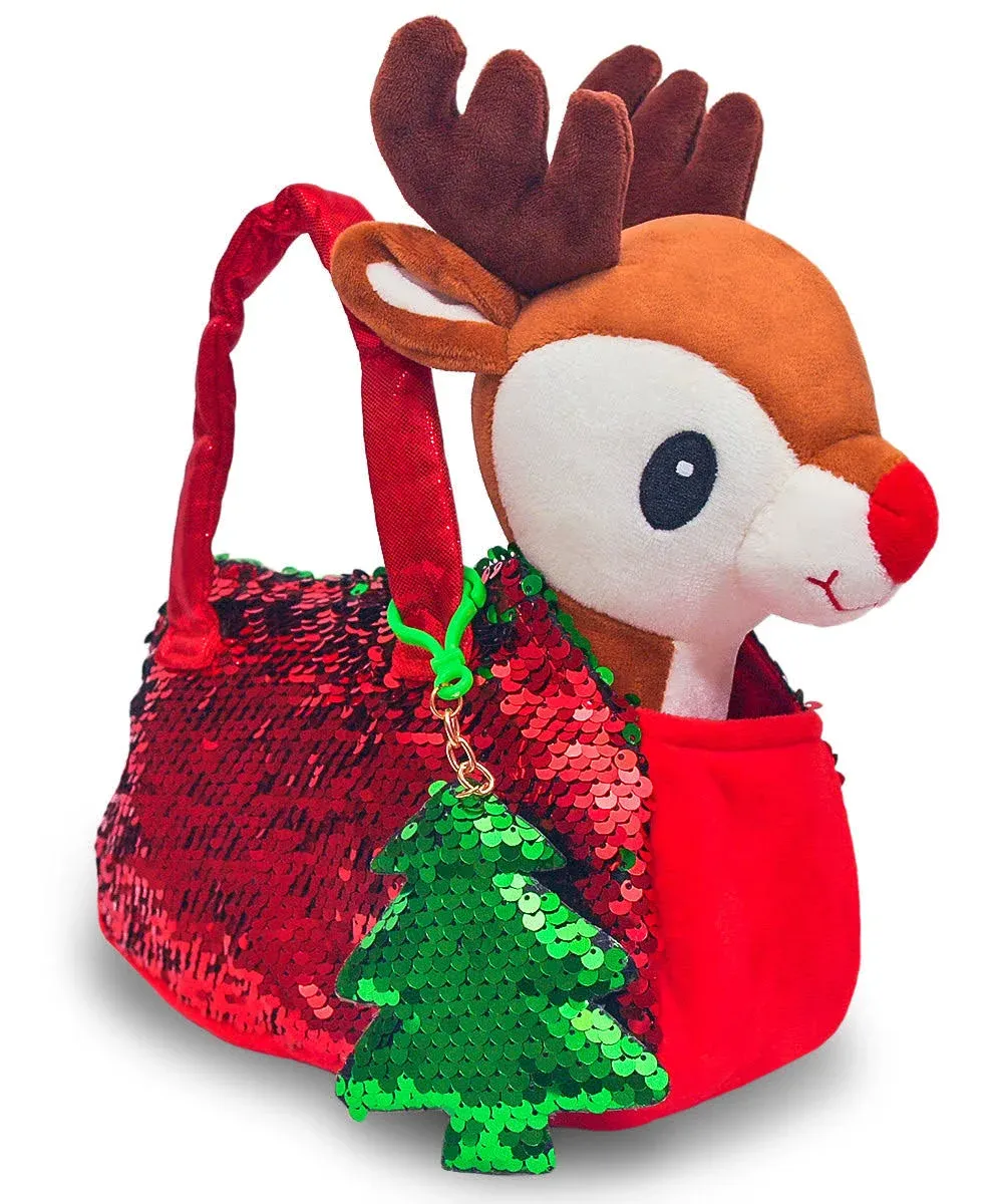 Reindeer Pet Plush Bag - Red