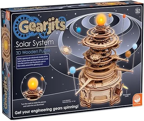 MindWare Gearjits: Solar System – Wooden 3D Building Puzzle for Teens & Adults – DIY Solar System Model – Fun for Parents Too! – Great STEAM Gifts for Ages 12+