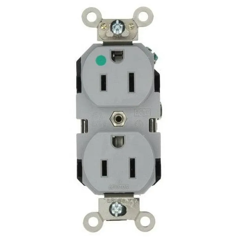 Leviton 8200-GY 15-Amp, 125-Volt, Extra Heavy Duty Hospital Grade, Duplex Receptacle, Straight Blade, Self Grounding, Back and Side Wired, Gray