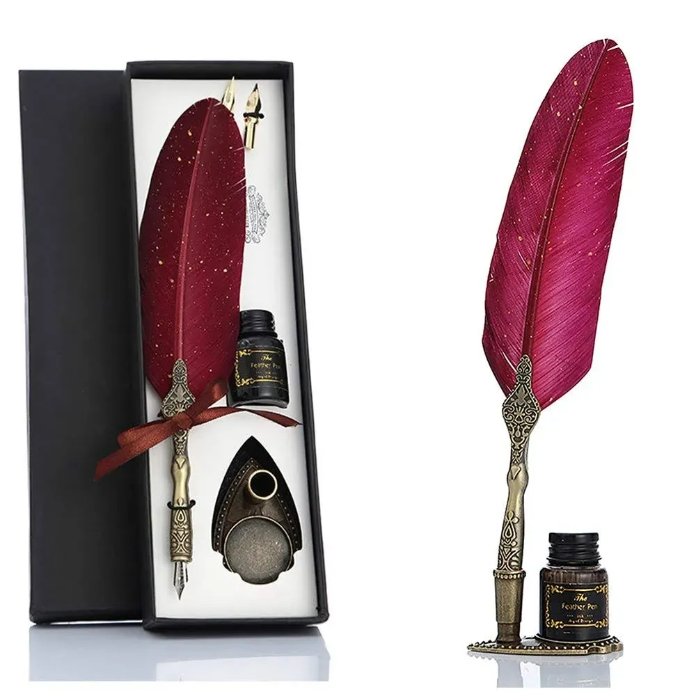 VANGOAL Vintage Carving Feather Pen Set, Glittering Quill Pen Set Antique ...