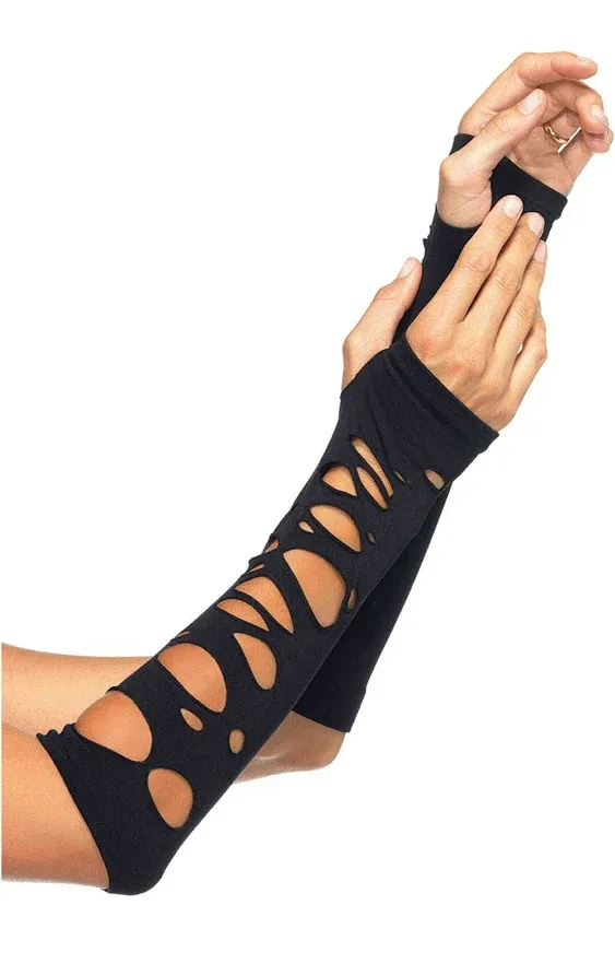 Leg Avenue Women's Distressed Arm Warmers, Black, One Size