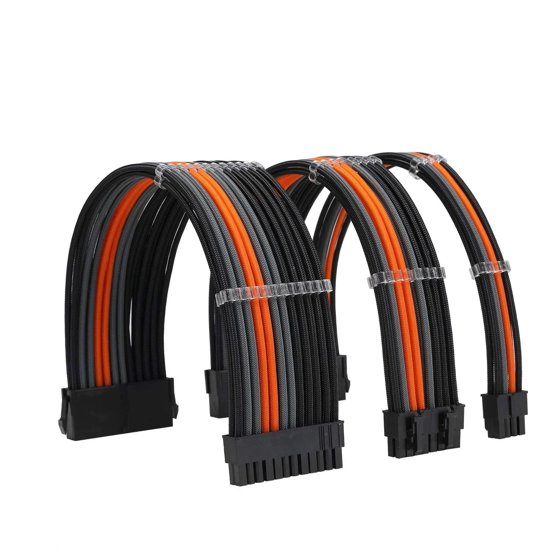  Sleeve Extension Power Supply Cable Kit 18AWG ATX 24P+ EPS 8 Black Orange Grey