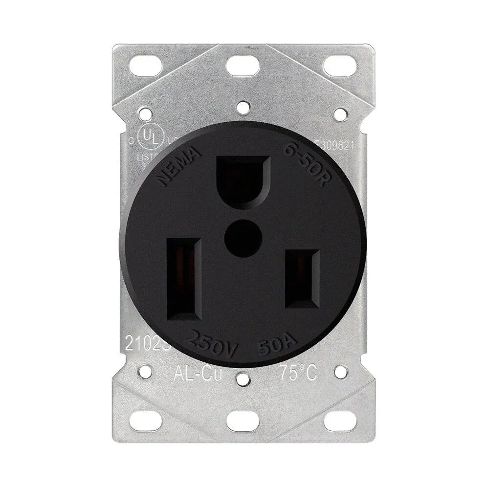 ELEGRP 50 Amps 250V Flush Mounting Power Outlet, NEMA 6-50R Receptacle, Black 