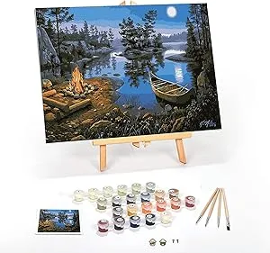 Ledgebay DIY Paint by Numbers Kit for Adults Framed Canvas: Beginner to Advanced Paint by Numbers Kit, Kits Include Acrylic Paint Set Brushes Tabletop Easel (Moonlight Bay 12" x 16" Framed)