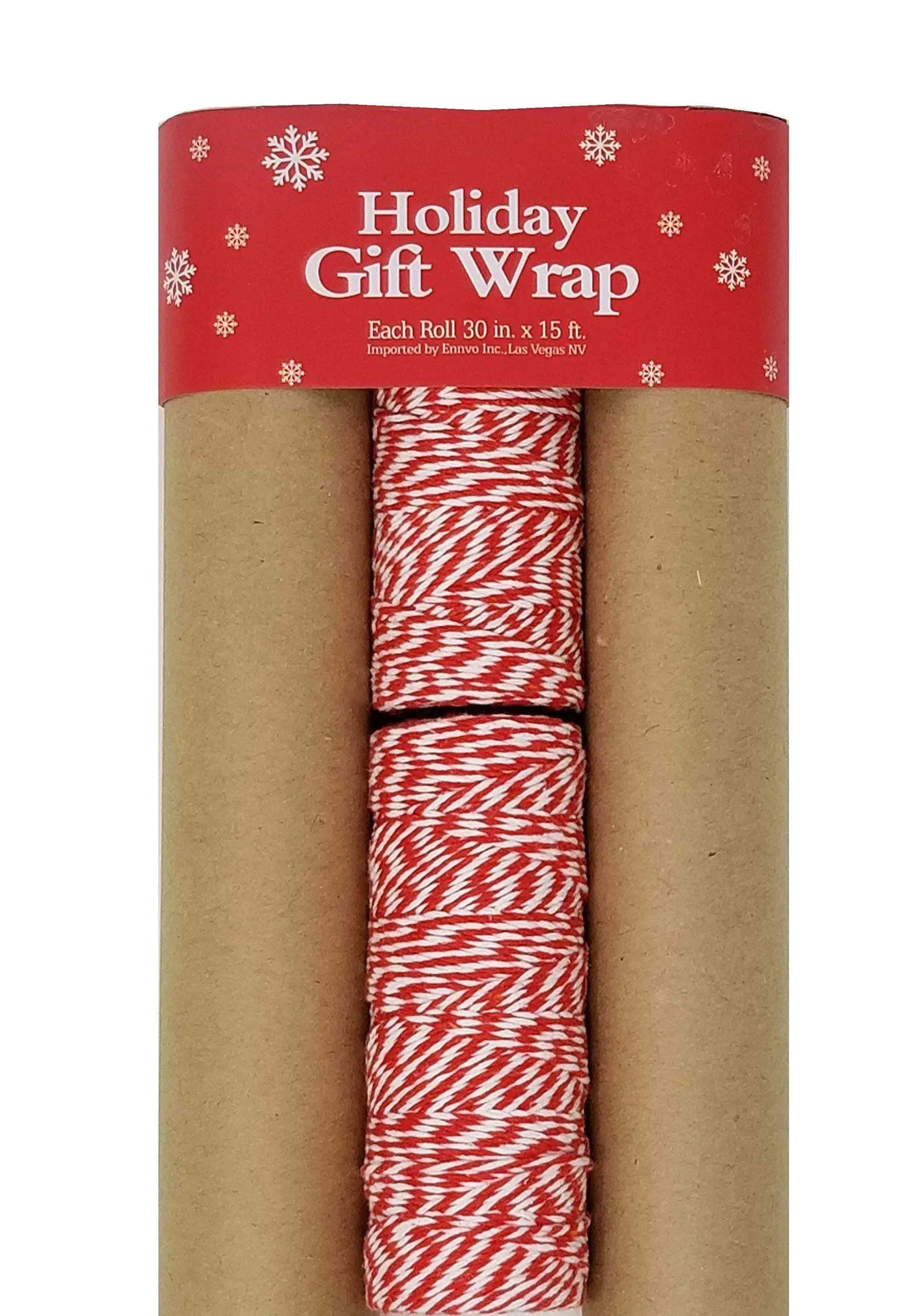 Kraft Wrapping Paper/Postal Wrap, 3 Rolls, Plus 2 Rolls Bakers Twine, Brown