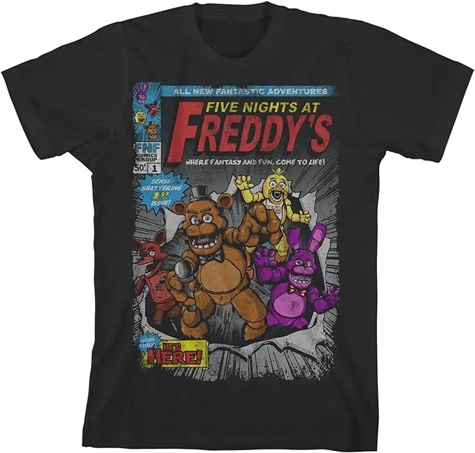 Five Nights at Freddy's Comic Cover Art Boy's Black T-Shirt