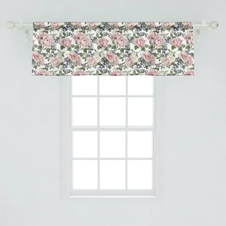 Ambesonne Rose Window Valance Flourishing Pink Roses with Tender Spring Summer Soulful Blossoms Bridal Curtain Valance for Kitchen Bedroom Decor with Rod Pocket 54 X 18 Pale Pink Green Bluegrey