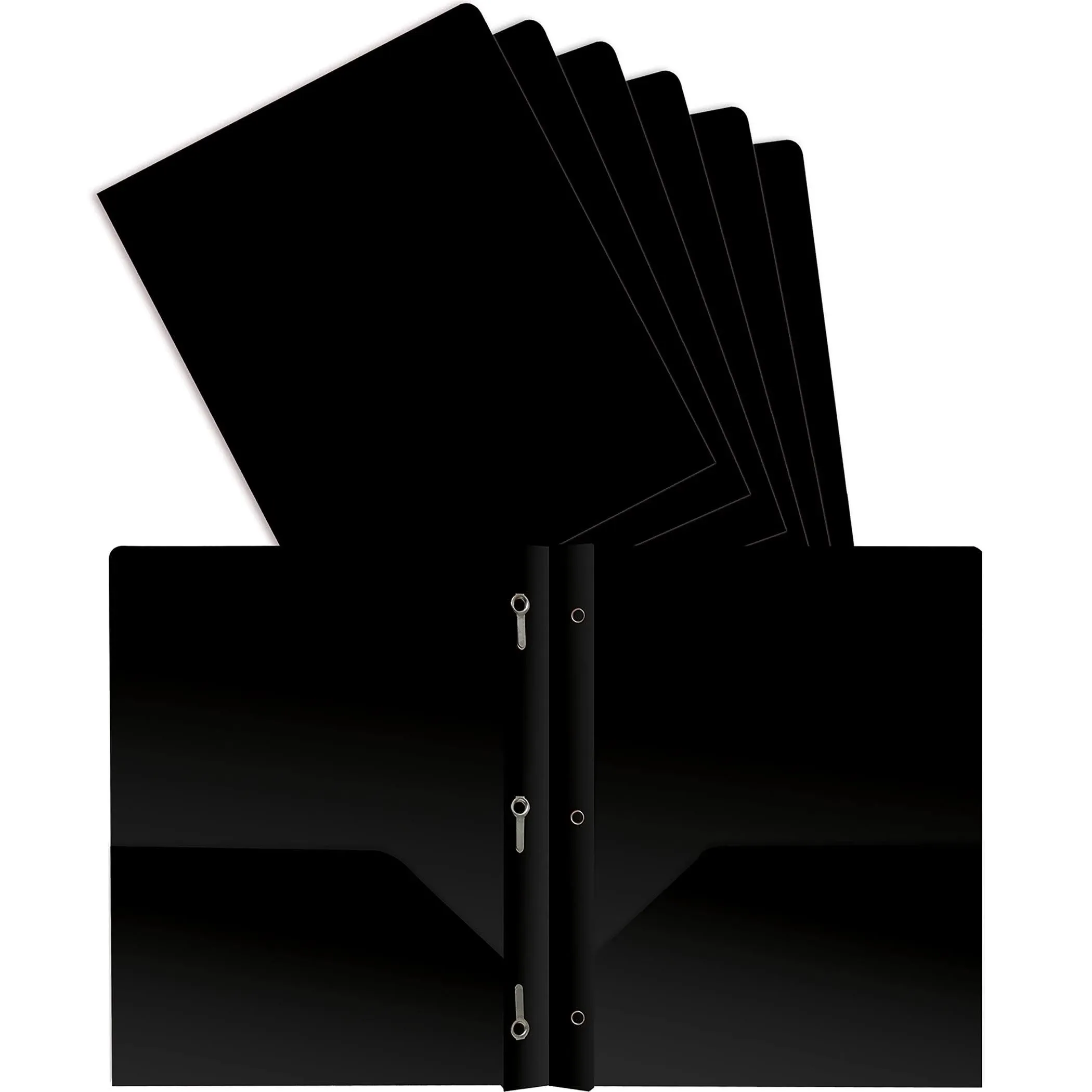 Black Plastic 2 Pocket Folders with Prongs, Heavyweight, Letter Size Poly Folder