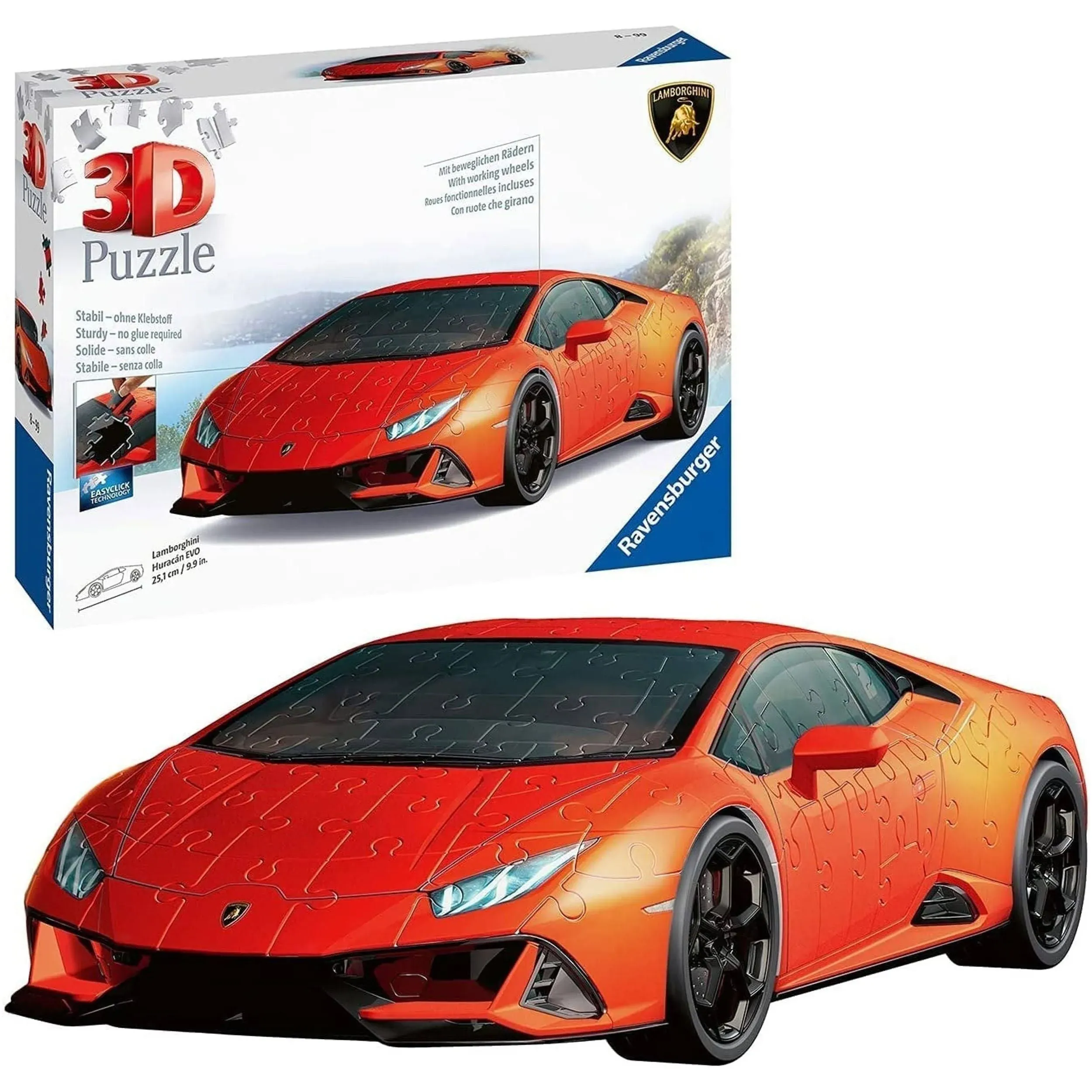 Ravensburger Lamborghini Huracan EVO 3D Jigsaw Puzzle - 108 Piece Model Kit | for Kids and Adults | Rotating Wheels | Sturdy & Durable, No Glue Required