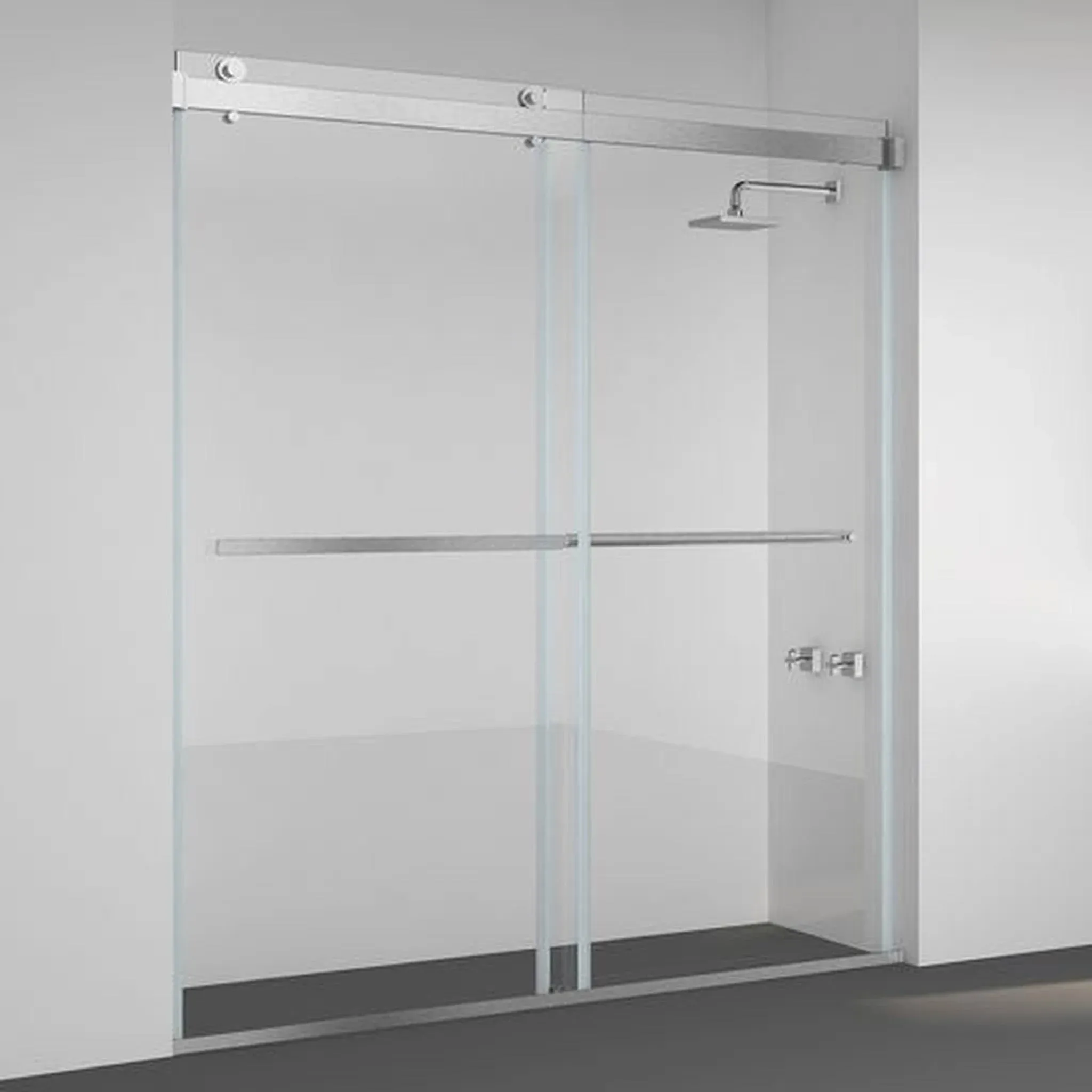 Vinnova Spezia 68" W x 76" H Double Sliding Frameless Glass Shower Door Brushed Nickel