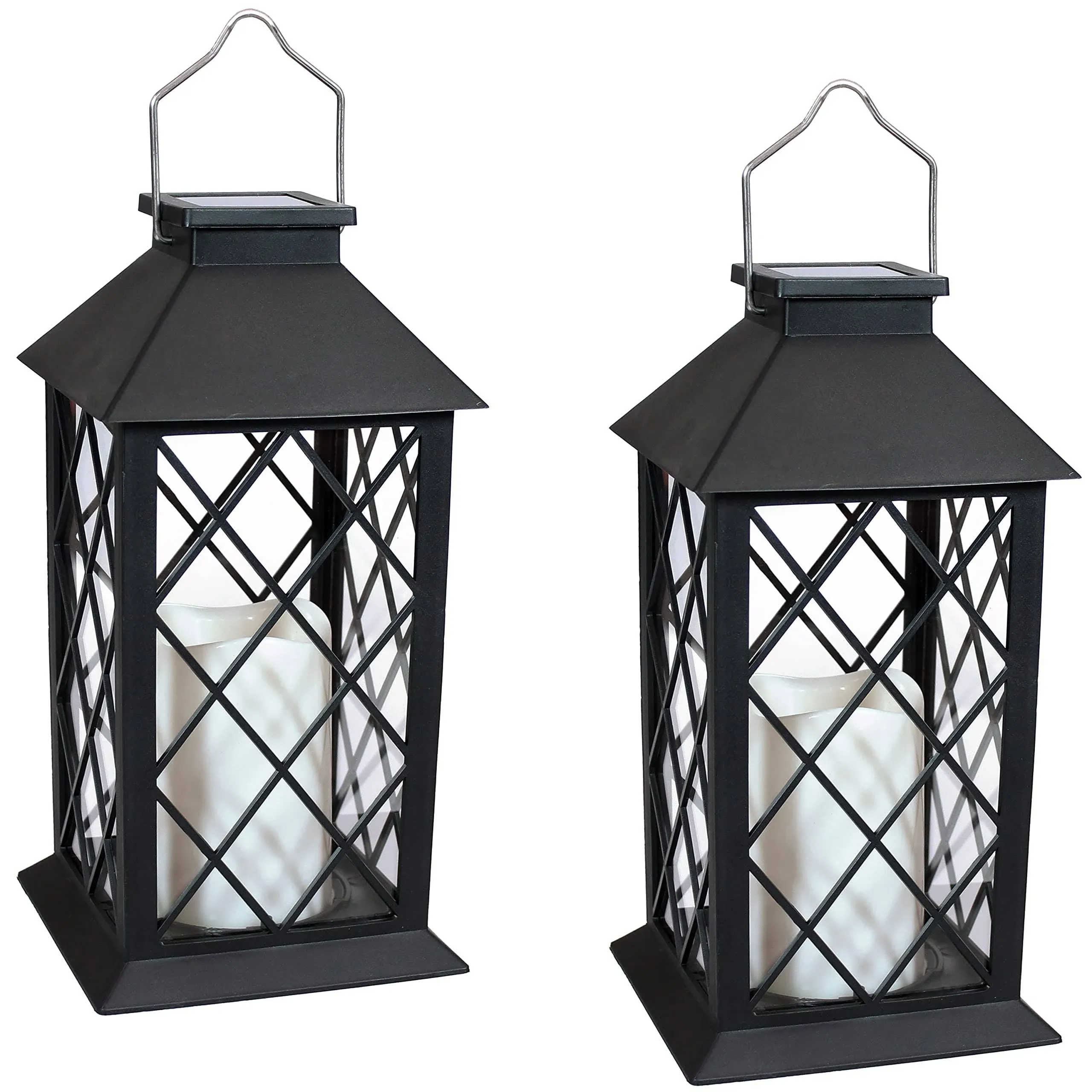 Sunnydaze Decor Concord Outdoor Solar LED Candle Lantern - Set of 2 - Black - 11-inch