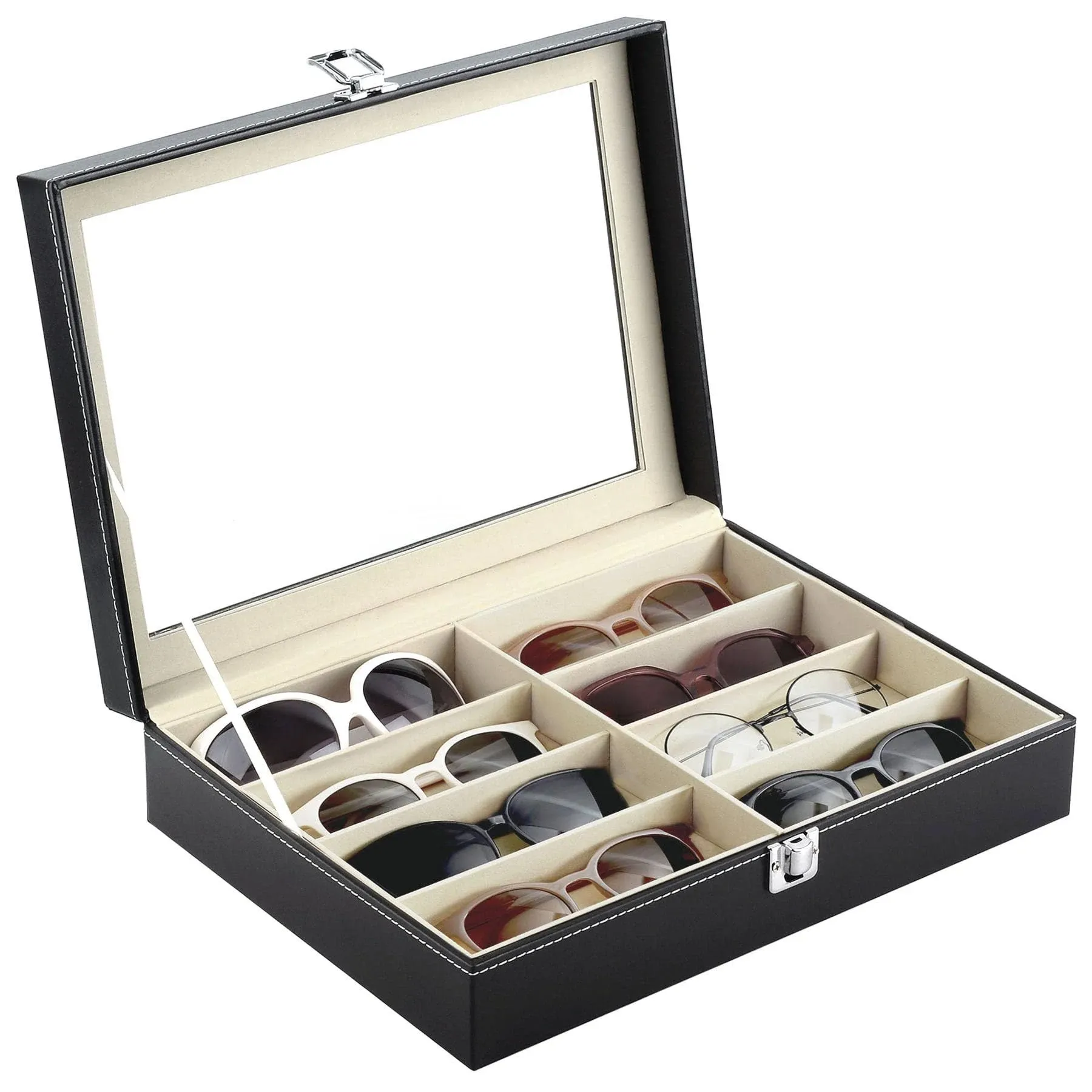 Siveit 8 Slot Sunglass Organizer Leather Eyeglasses Collector Eyewear Display ...