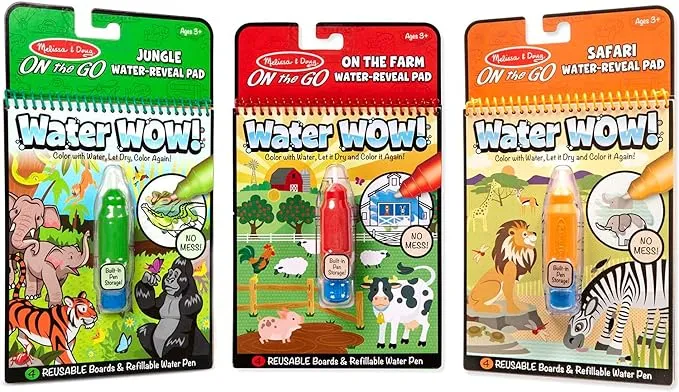 Melissa & Doug On The Go Water Wow! Reusable Color with Water Activity Pad 3-Pack, Jungle, Under The Sea, Adventure, Chunky-Size Water Pens