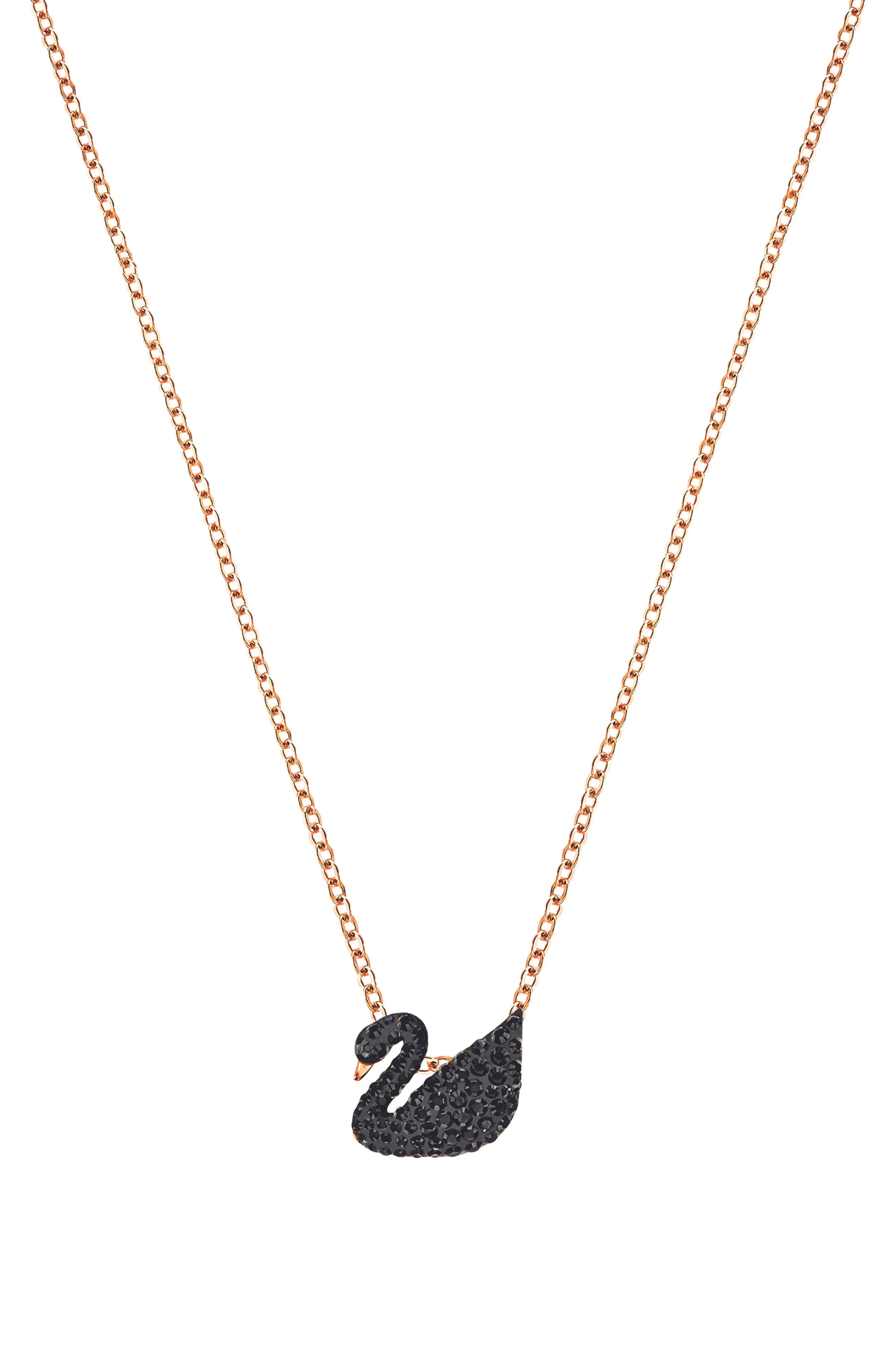 Swarovski Women&#039;s Pendant with Chain Iconic Swan Black Rose Gold, Small 5204133