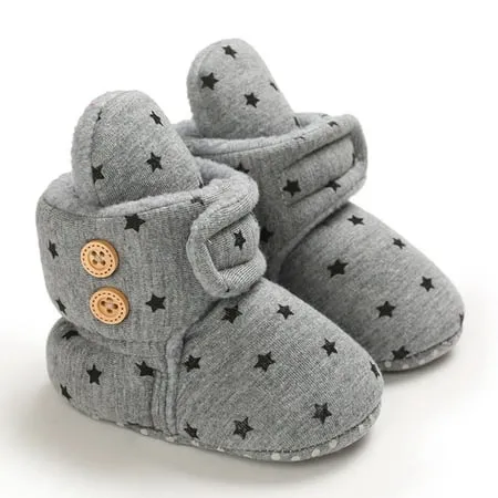 Maxcozy Unisex Newborn Baby Cotton Booties Boots Non-Slip Sole Toddler Boys Girls Infant Winter Warm Fleece Cozy Socks Shoes Dark Gray 0-6 Months