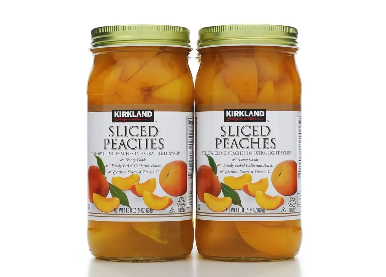 Kirkland Signature Sliced Peaches, 24oz Glass Jar (Pack of 2, Total of 48 Oz)