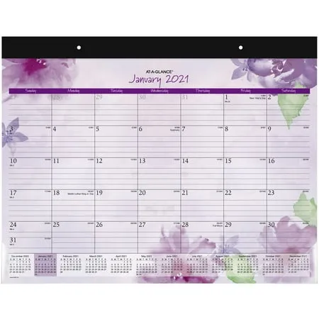 AT-A-GLANCE Beautiful Day 13-Month Monthly Desk Pad Calendar 21 3/4 x 17 January 2021 to January 2022 - SK38-704-21