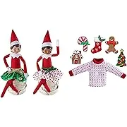 The Elf on the Shelf Outfit Value Pack - 2 Festive Skirts and DIY Ugly Sweater Set with 6 Interchangeable Velcro Christmas Designs - Surprise Your Kids with New X-Mas Clothes Every Day