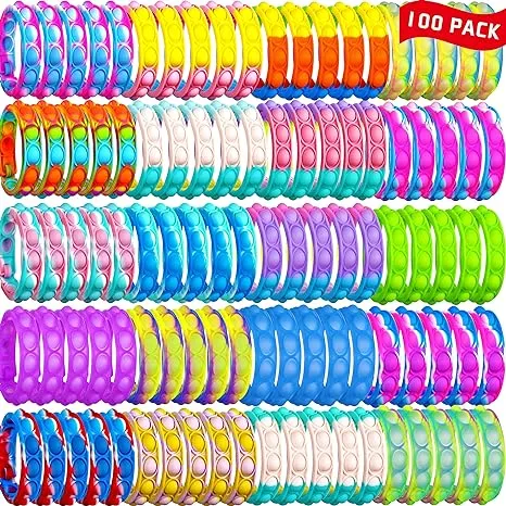 DOPWQAA 100PCS Pop Fidget Bulk Bracelets Toys, Fidget Popper Bracelet Pack, Durable and Adjustable