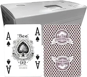 Straight Poker Supplies Bee Playing Cards Playing Cards Standard Index Branded with Casino Apache Logo | Brick of 12 Decks Burgundy