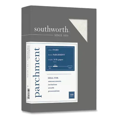 Southworth Parchment Specialty Paper, 24 lb, 8.5 x 11, Ivory, 500/Ream