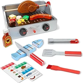 Melissa & Doug Rotisserie and Grill Wooden Barbecue Play Food Set (24 pcs)