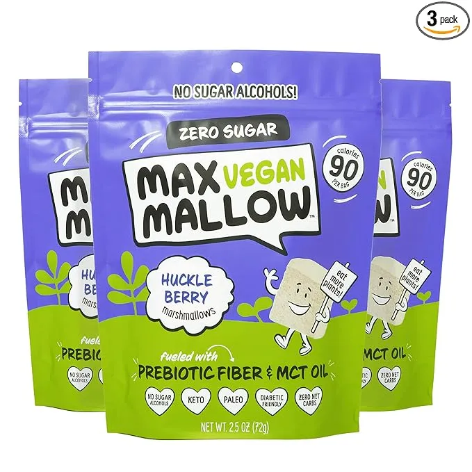 New Know Brainer Max Sweets Snacks Low Carb Keto Vegan Max Mallow Marshmallows- Vegan, Atkins, Paleo, Diabetic Diet Friendly Health Snack - Gluten