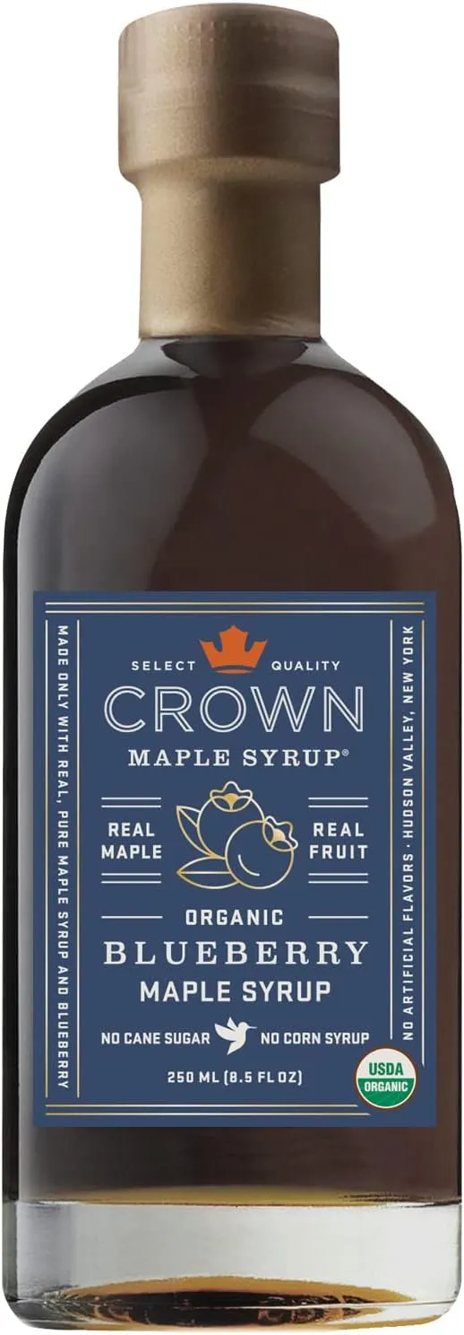 Crown Maple Blueberry Organic Maple Syrup, 8.5 Fl Oz, Pancakes, Waffles, Cocktails, Flavor Marinades