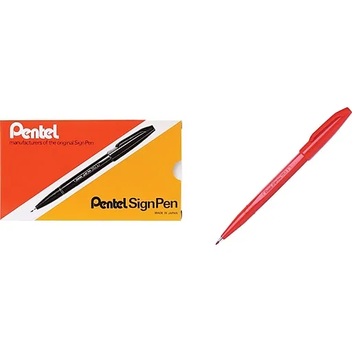 Pentel Sign Felt Pens, Fine Point, Red Ink, Dozen (S520B)