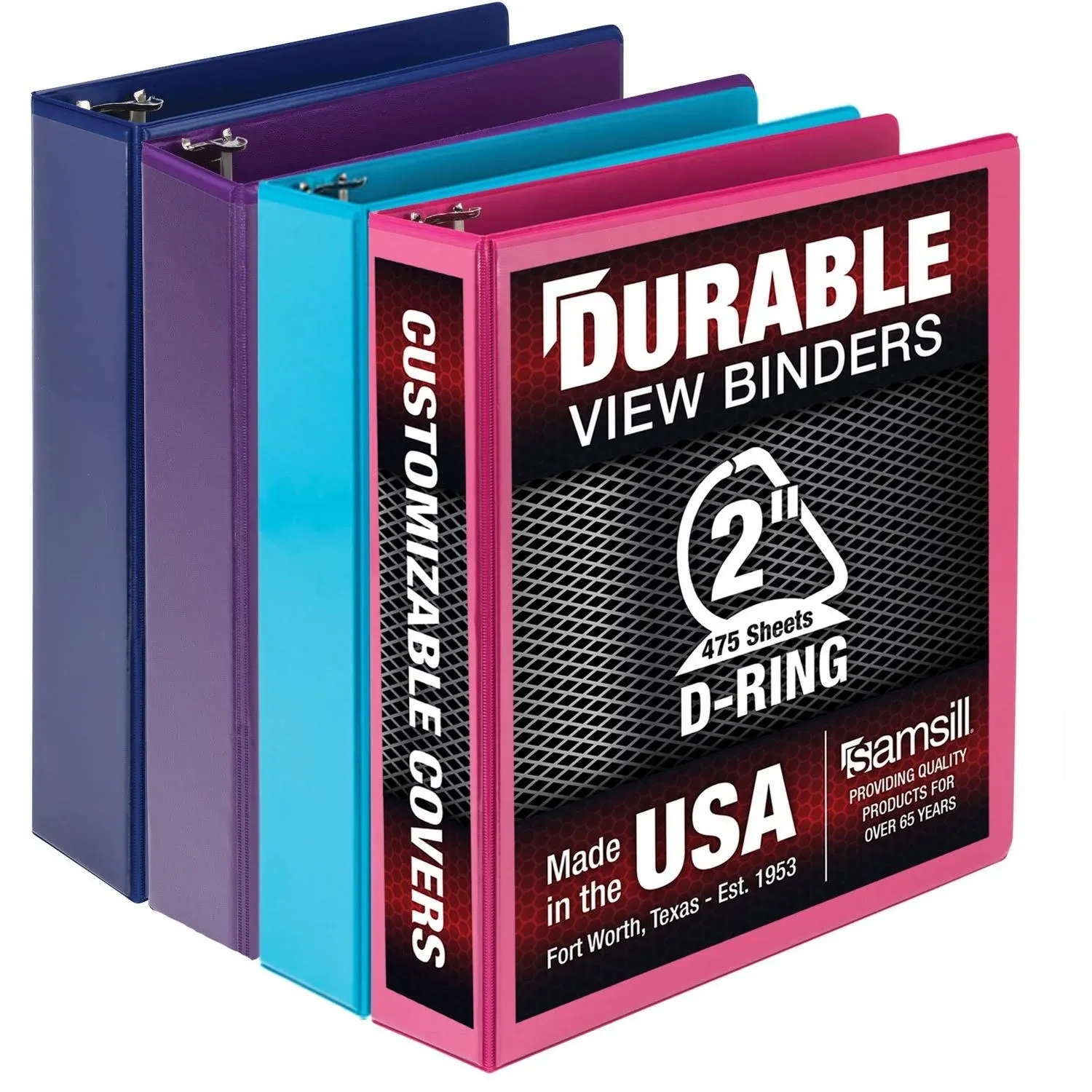 Samsill Durable 2 Inch View D-Ring Binder, Fashion Assortment, 4/PK (SAMMP46469)