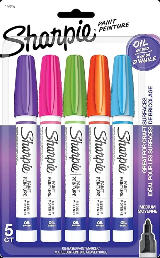 Sharpie Oil-based Paint Markers, Medium Point, Assorted Colors, 5 Count