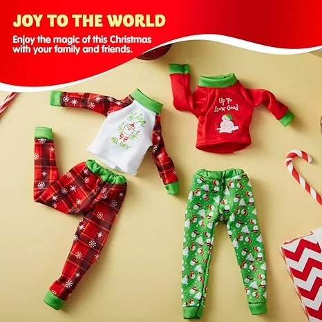 JOYIN 4 Pcs Christmas Elf Accessories Xmas Clothing Ugly Sweaters for Doll, Santa and Snowman Classic Style Pajamas, Christmas Doll Clothes,Christmas Sweater for Doll Green Red