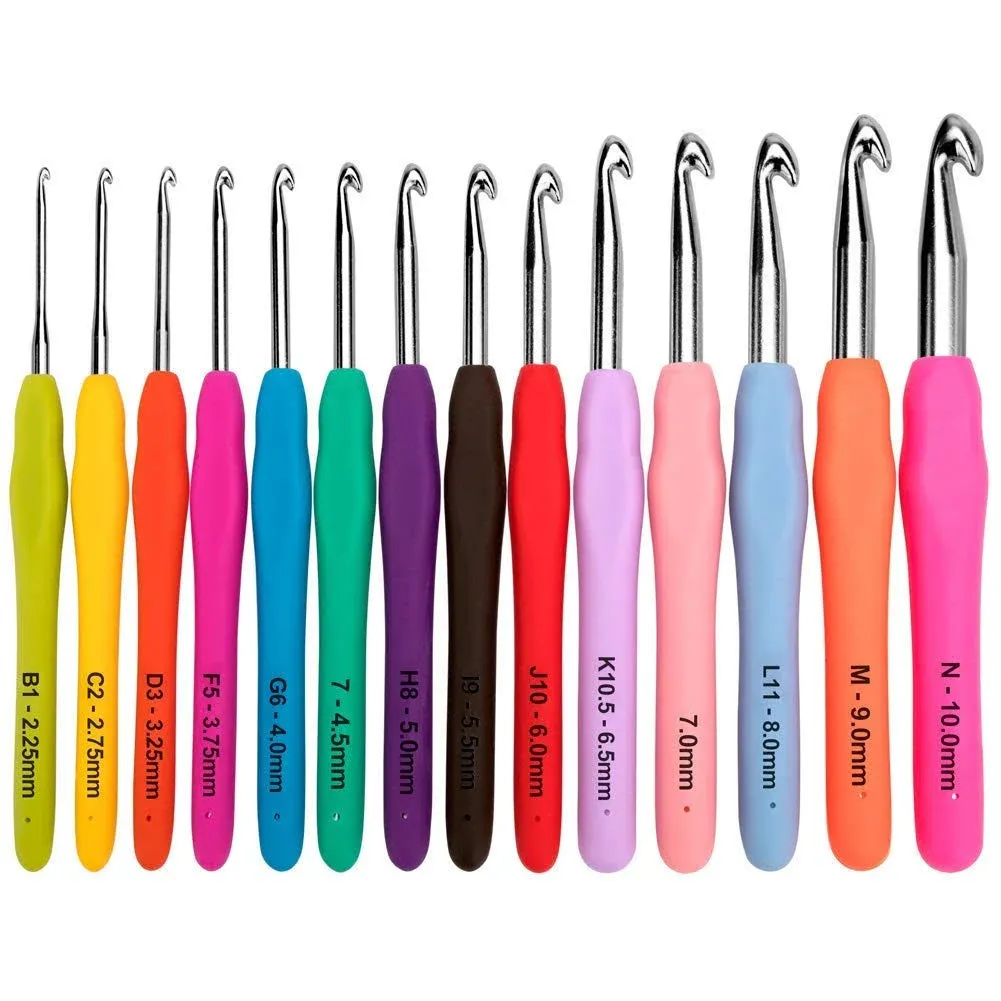 BCMRUN Crochet Hooks Set,14 Pcs 2.25mm(B) 10mm(N) Ergonomic Soft Grip Handles ...