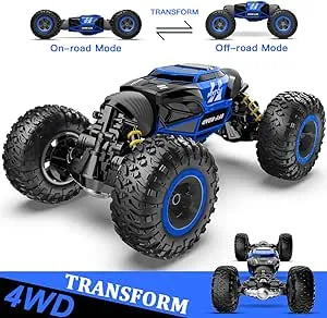 BEZGAR TD141 RC Cars - 1:14 Scale Remote Control Car, 4WD Transform 15 KMH All Terrains Crawler RC Stunt Car with Rechargeable Battery for Boys Kids