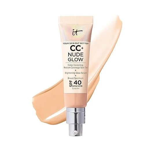 IT Cosmetics CC+ Nude Glow Lightweight Foundation + Glow Serum with SPF 40 - With Niacinamide, Hyaluronic Acid & Green Tea Extract - 1.08 fl oz