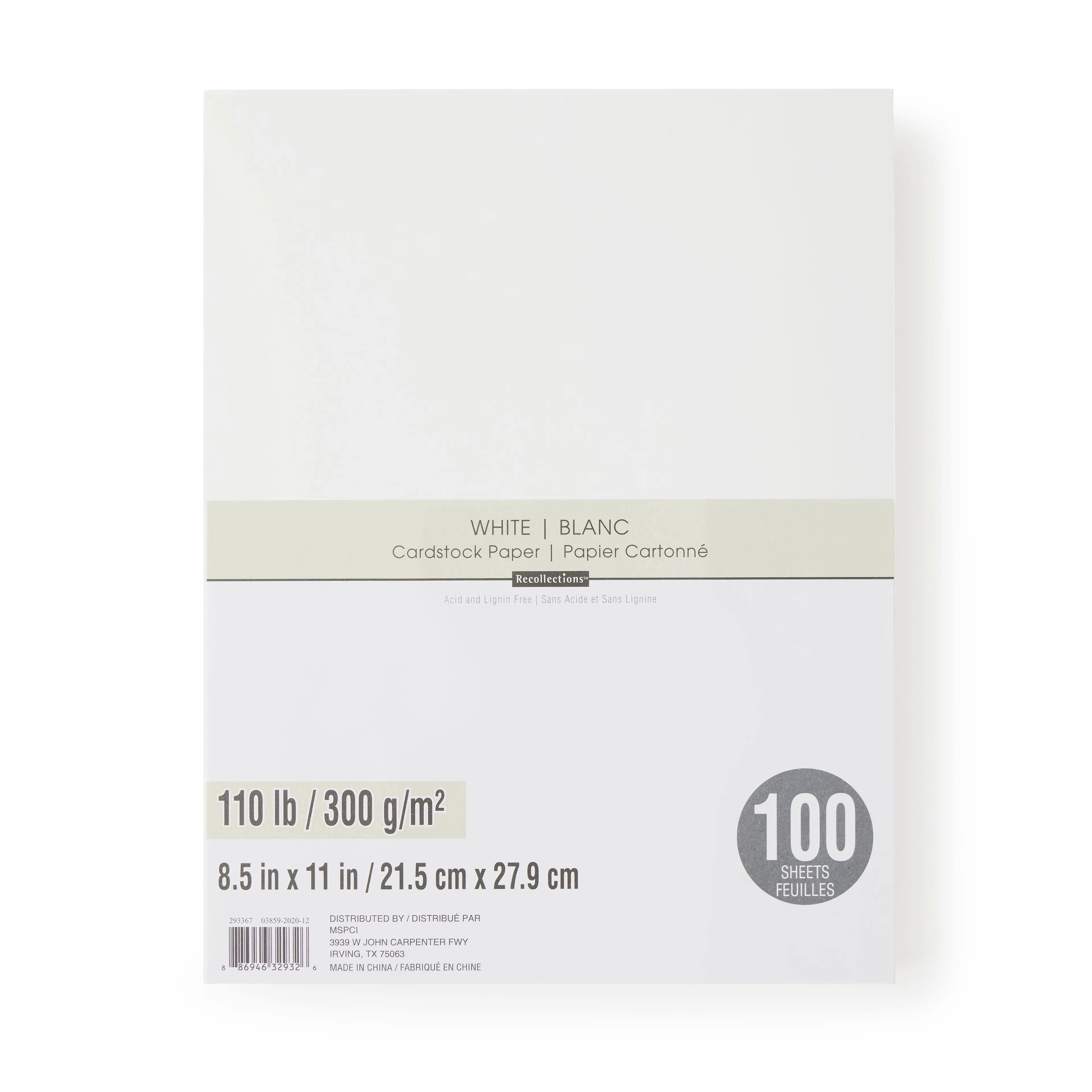 100 Sheets White Heavyweight 8.5” x 11” Cardstock Paper by Recollections