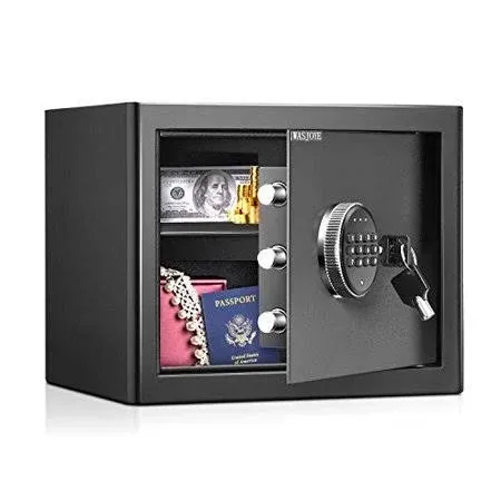 WASJOYE Security Safe Cash Box with Double Digital Keypad Safety Key Lock ...